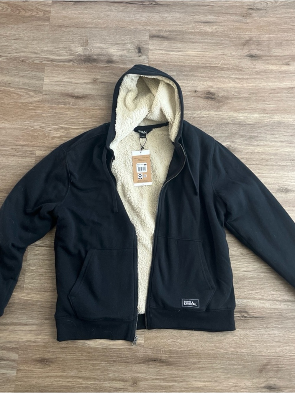 Eddie Bauer Black Sherpa-Lined Zip Hoodie Jacket